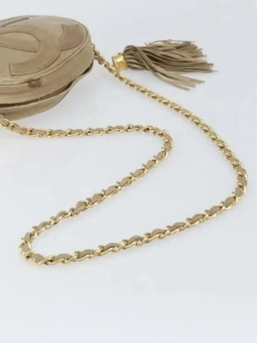CHANEL Chain Shoulder Bag Lamb Skin Beige Gold CC Auth bs32361